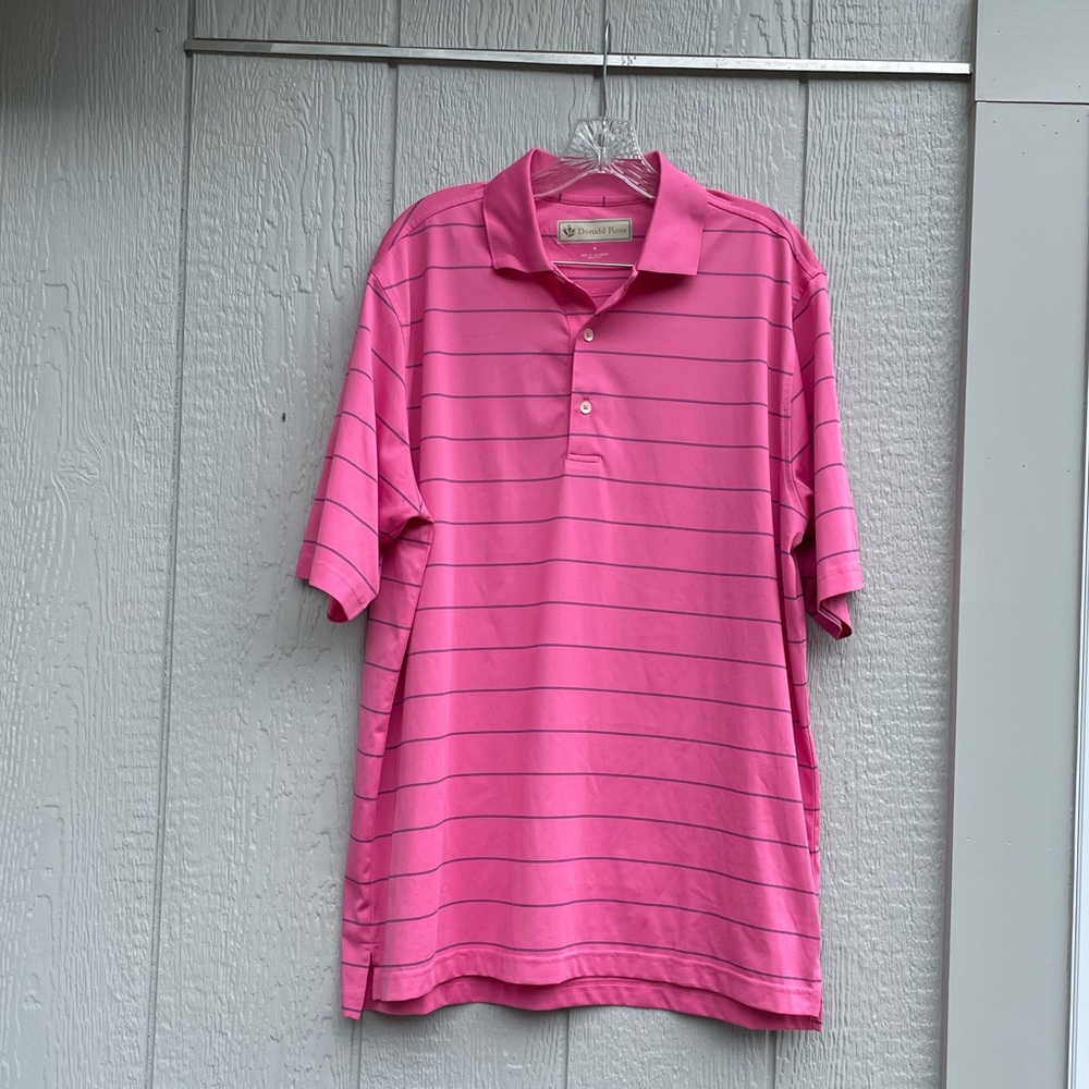 Donald Ross M Pink & Blue Striped Golf Polo Shirt EUC